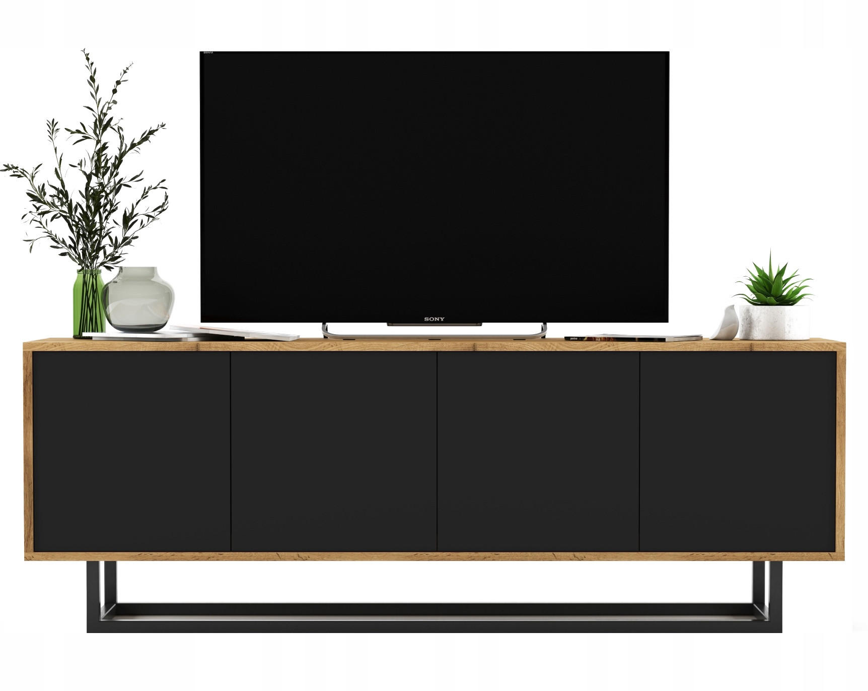 Meble Lindner TV stolek Apollo2 dub Wotan / černá matná 150 cm s kovovým rámem