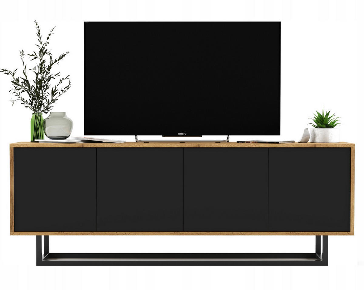 TV-SCHRANK Apollo2 Eiche wotan Schwarz Matt 150/53/35 cm - Schwarz, Holzwerkstoff/Metall (150/53/35cm) - Meble Lindner