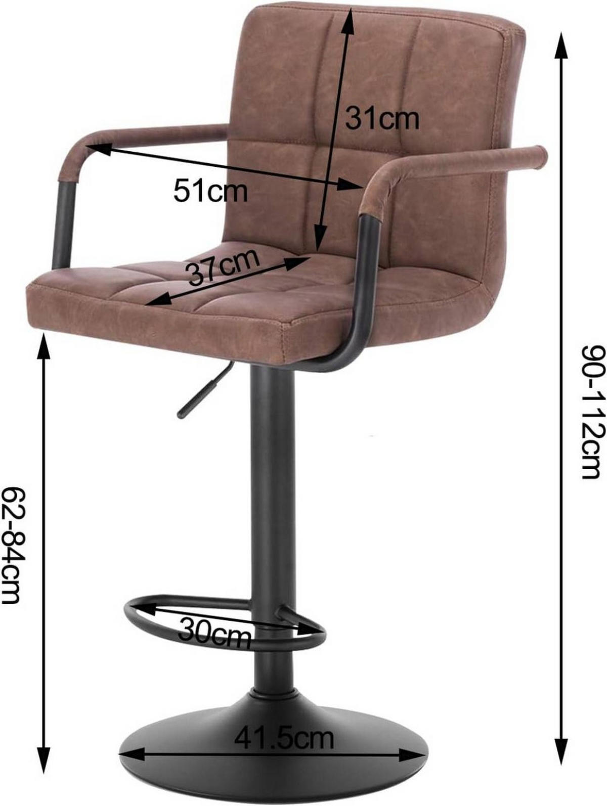 BARHOCKER drehbar, Antiklederoptik, Dunkelbraun - Dunkelbraun/Schwarz, Textil/Metall (51/90/37cm) - Woltu