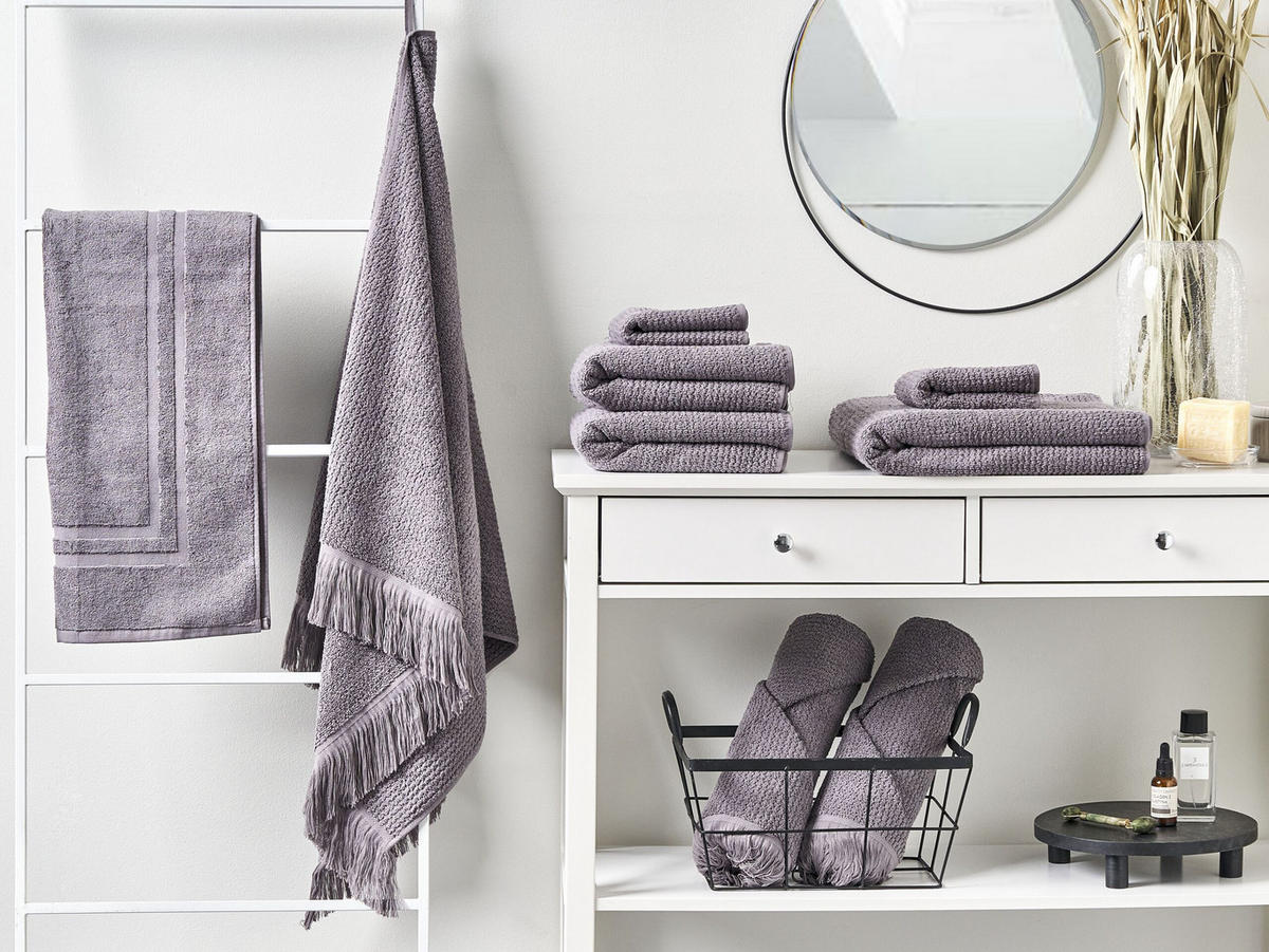 BADEHANDTUCH 9-teilig Grau Atiu - Grau, Textil (70/140cm) - Beliani