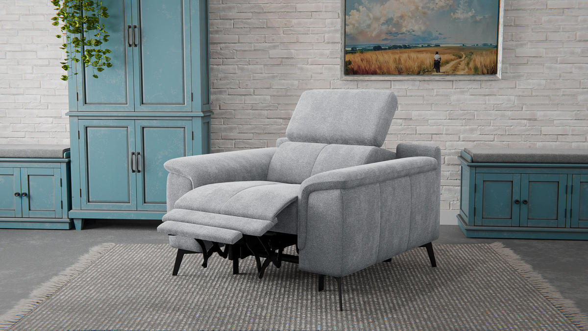 SESSEL FIERO mit Relaxfunktion, silberfarben - Silberfarben/Schwarz, Holzwerkstoff/Textil (114/82/103cm) - Courtois Laville