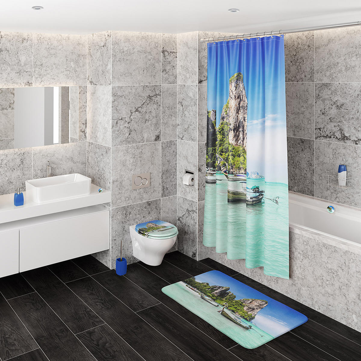 BADTEPPICH Thailand 50 x 80 cm - Blau, Textil (50/80cm) - Sanilo