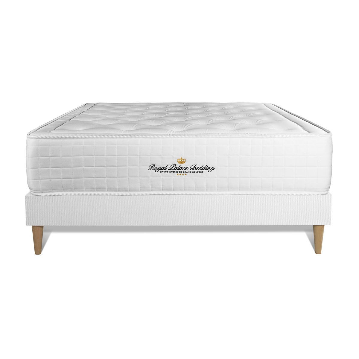 BETT Buckingham Memory-Schaum 180 x 220 cm h1 - Kit Bettgestell Weiß - Beige/Weiß, Karton/Holz (180/220cm) - ROYAL PALACE BEDDING