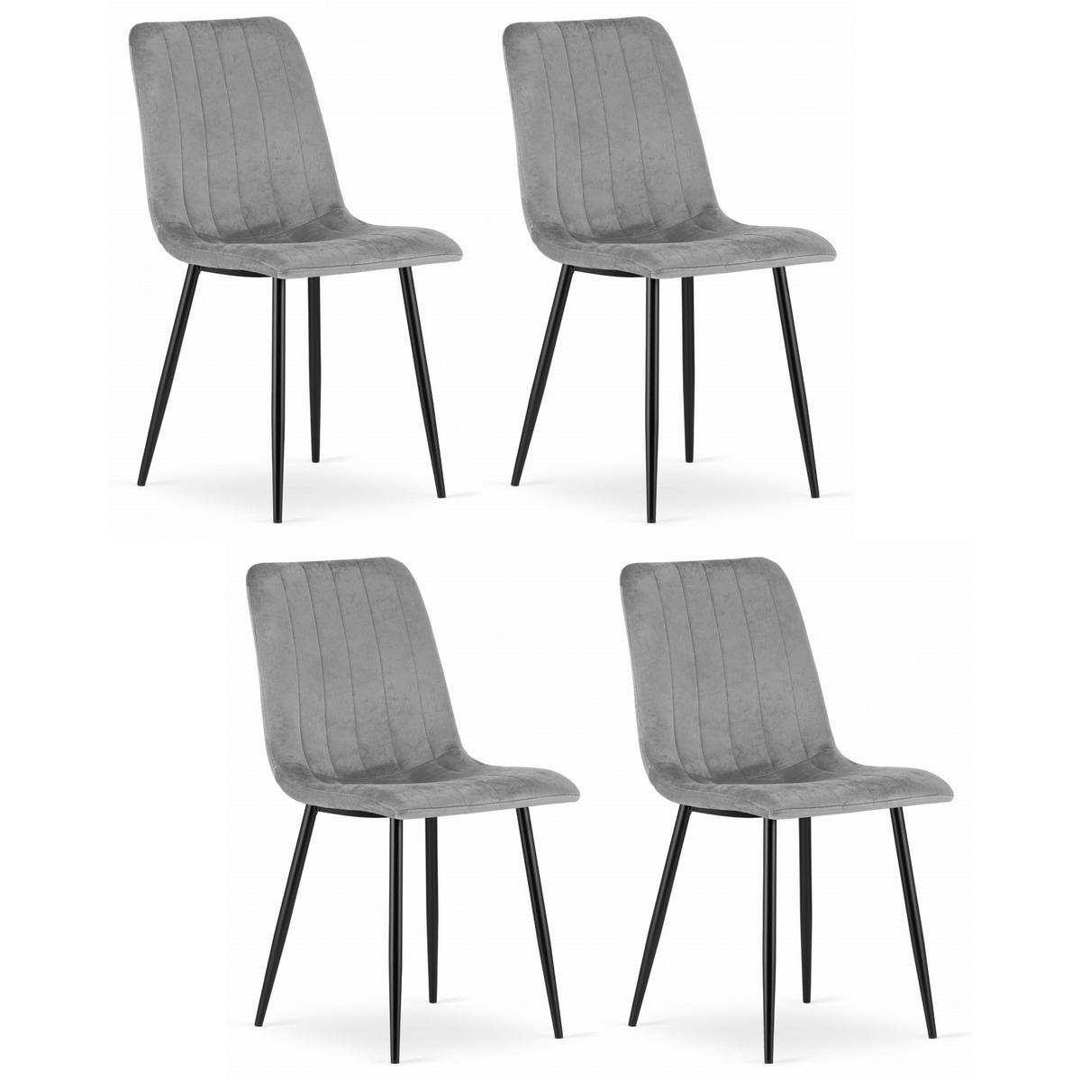 STUHL ORSARA 4-er Set, Grau, mit Samtstoff gepolstert - Hellgrau, Textil/Metall (43/90/51cm) - Komodee