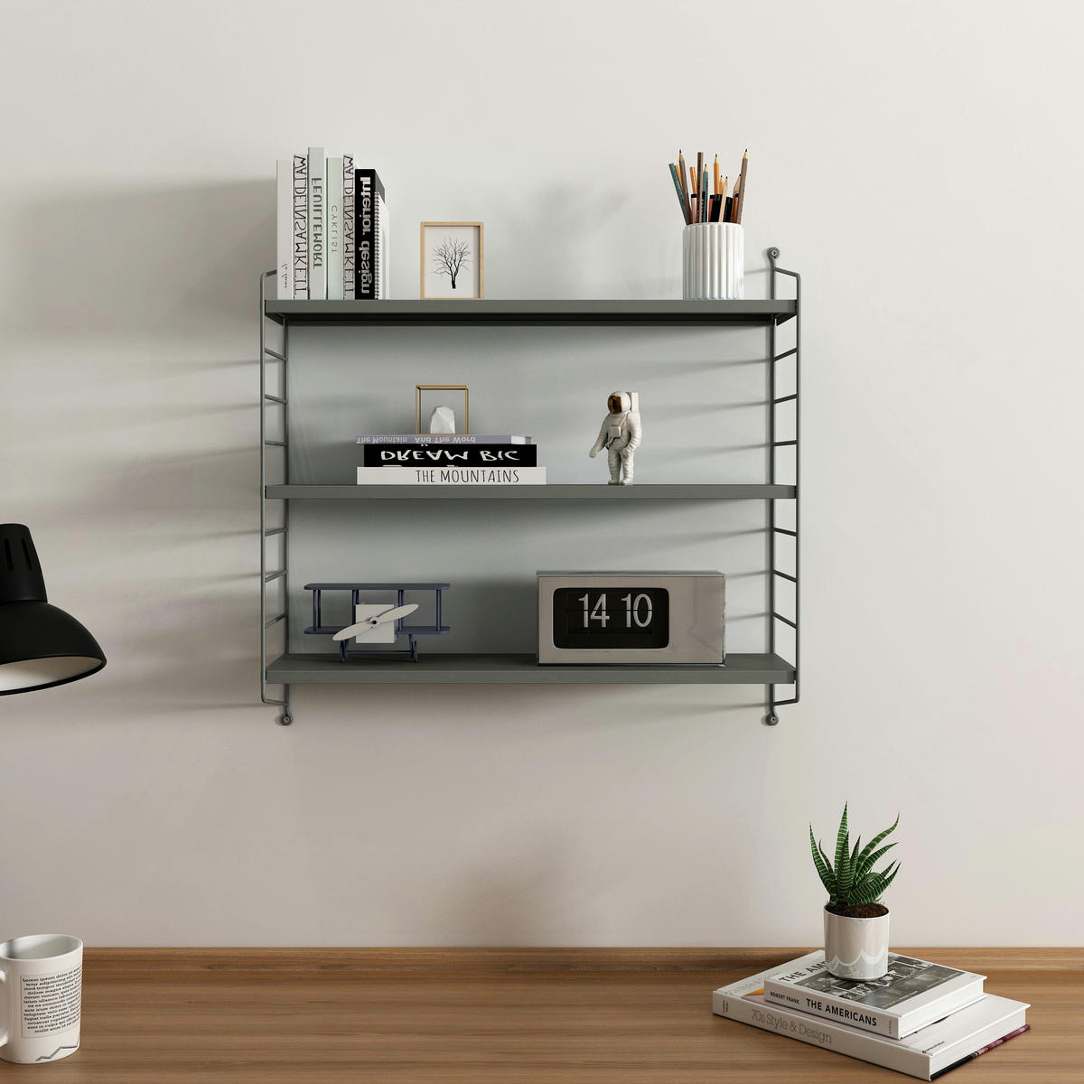 SADA NÁSTĚNNÝCH POLIČEK 3 KS Strängnäs - antracitová, kov (60/50/15cm) - [en.casa]