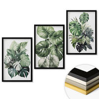 WANDBILDER 3er-Set - 40x60 cm Schwarzer Rahmen - Aquarell von grünen tropischen Blättern - Schwarz, Kunststoff (40/60cm) - ArtPrintCave