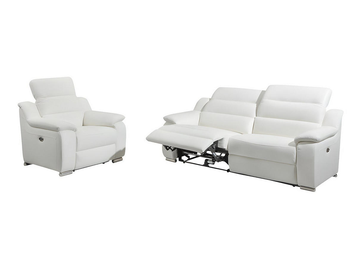 SOFAGARNITUR mit Relaxfunktion - 4 Personen-Sitzer - Leder - Weiß - - Weiß, Leder (202/86/104cm) - Vente-Unique