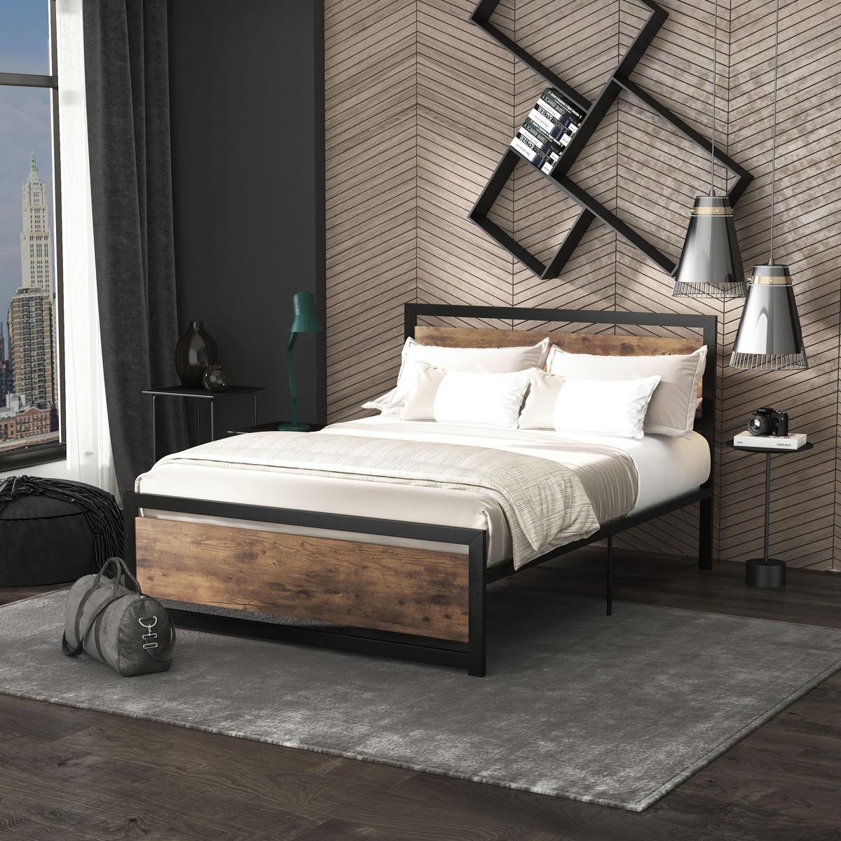 BETT 140x190 cm DE-14645 mit Kopf- & Fußteil aus Stahl Dunkelholz - Braun, Metall (140/190cm) - ComfortXL