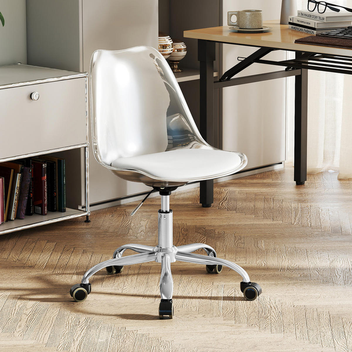 BÜROSTUHL mit Rollen höhenverstellbar transparent - Transparent, Leder (60/78/60cm) - COSTWAY