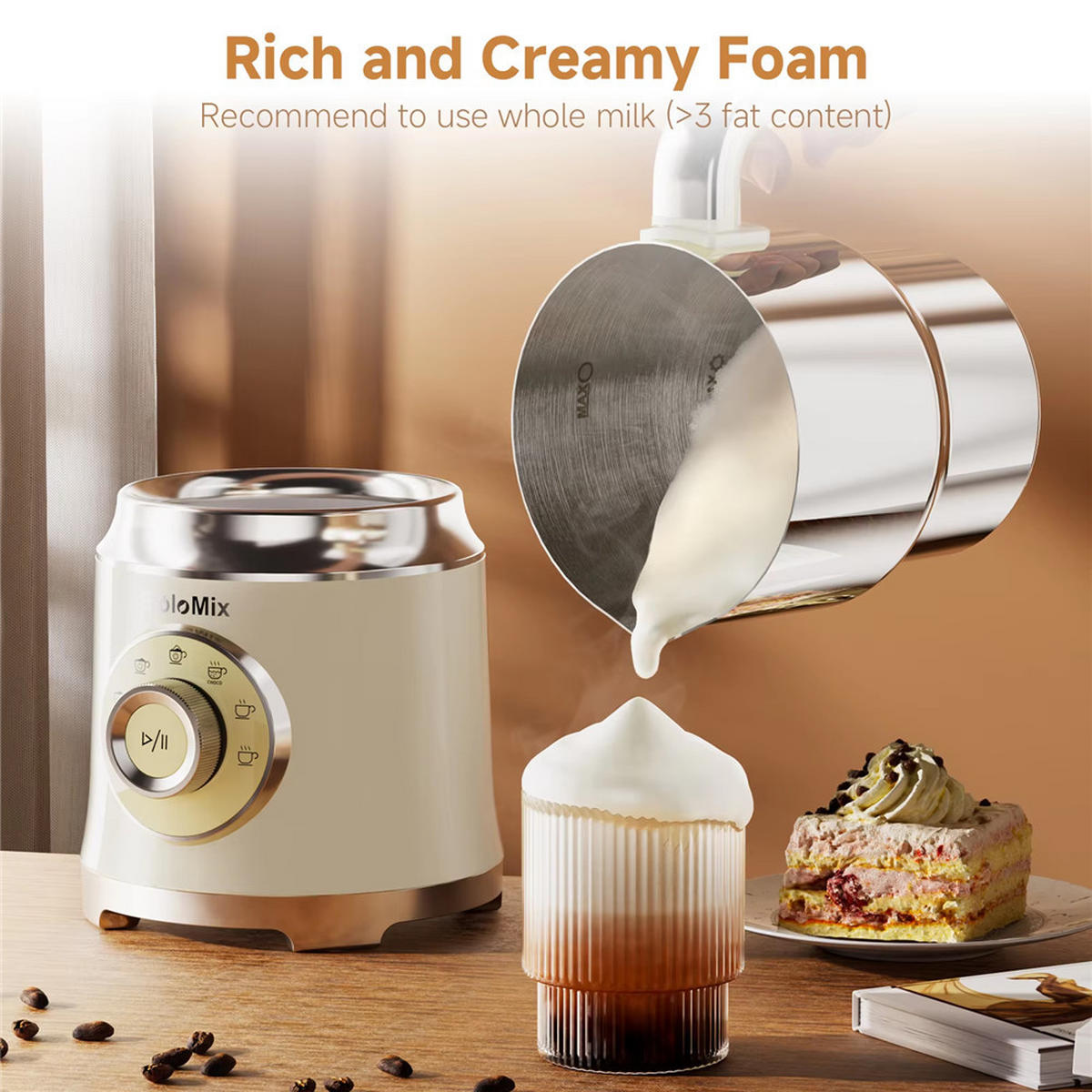 MILCHSCHÄUMER 7IN1 Elektrisch Heiß Kalt Kaffee Heiße Schokolade - Beige, Metall - Bextcok