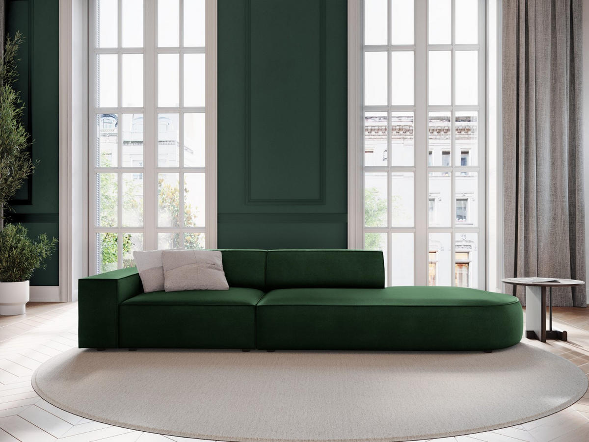 RECHTES-SOFA Jodie aus Samt flaschengrün 3 Sitzplätze - Dunkelgrün, Textil (102/70/262cm) - Micadoni