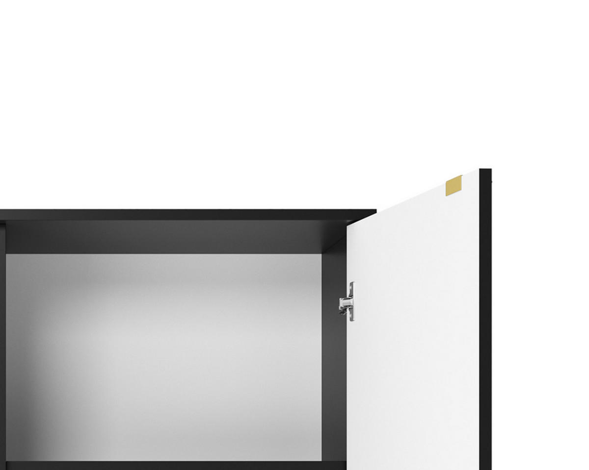 HOCHKOMMODE NOVA Geriffelt, 2-Türen, KOMMODE Schwarz, Goldfüße 104x39x cm Schwarz - Goldfarben/Schwarz, Holzwerkstoff/Kunststoff (104/125/39cm) - DomoHome