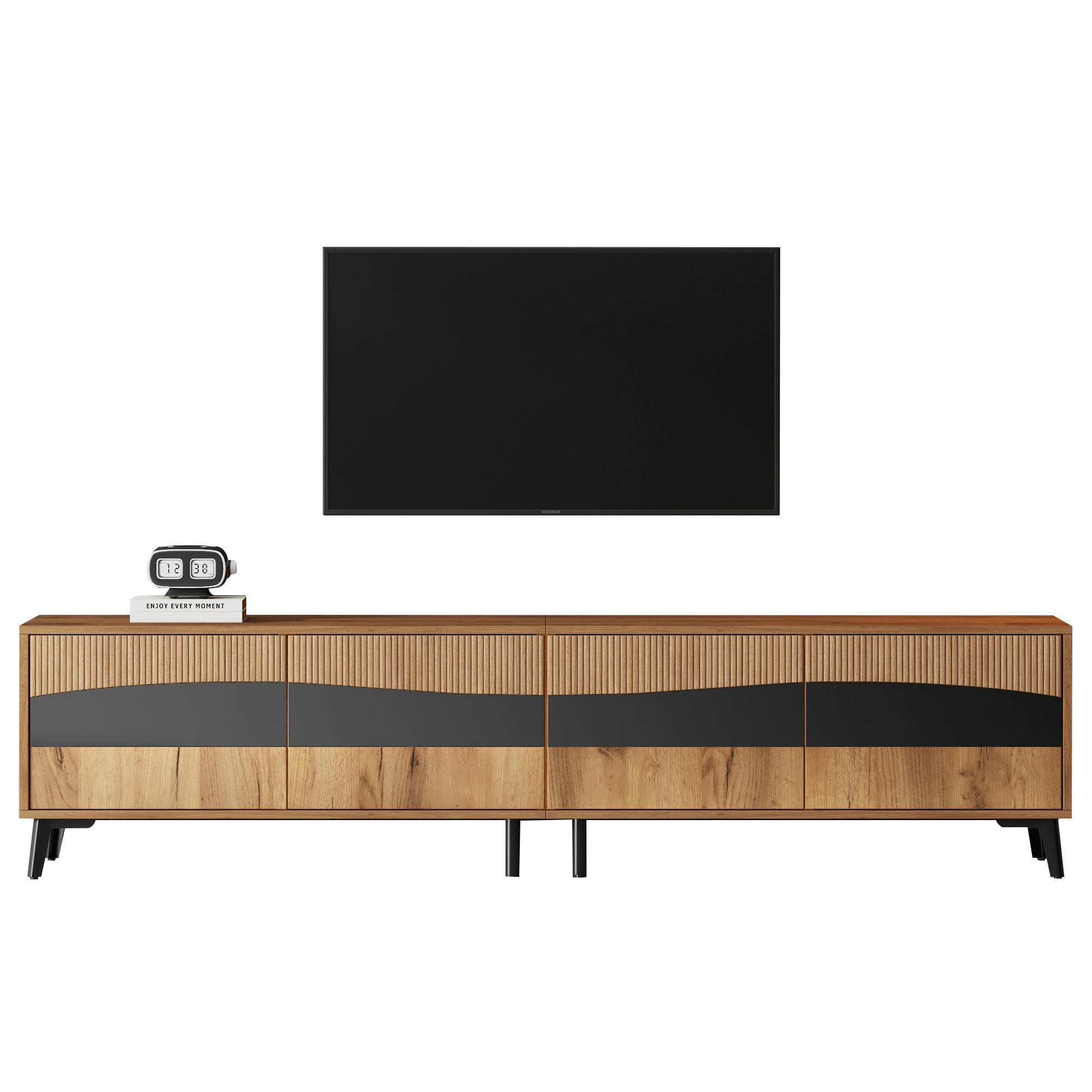 TV STOLEK v přírodní a černé barvě se 4 skříňkami, do obývacího pokoje, 180 × 40 × 50 cm - přírodní/černá, kompozitní dřevo (180/50/40cm) - STILVORA