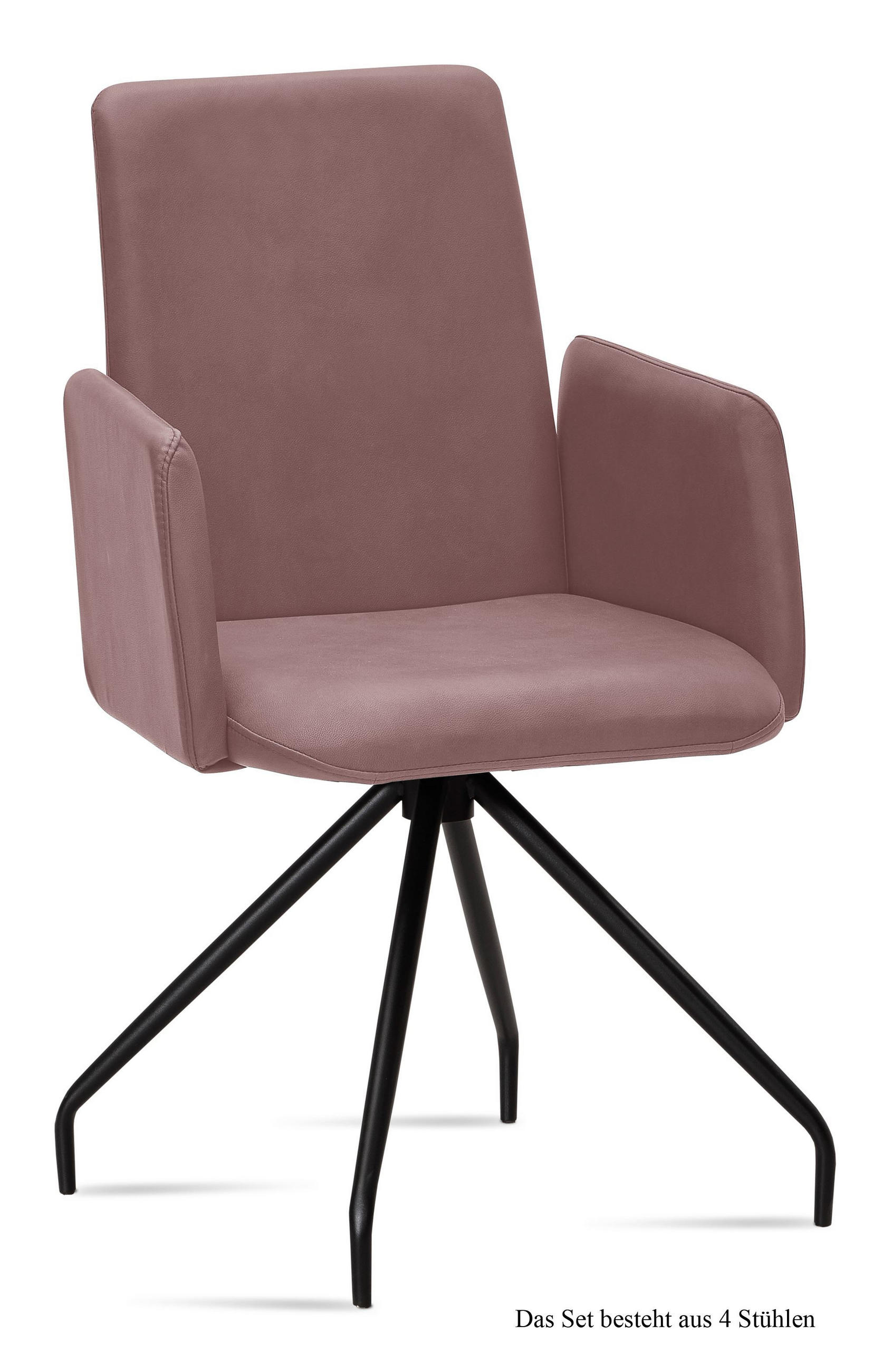 ARMLEHNSTUHL (4er-Set) Detana 52x92x60 Schwarz/Rosewood - Dunkelrosa/Schwarz, Kunststoff (60/92/52cm) - 58aufmkessel
