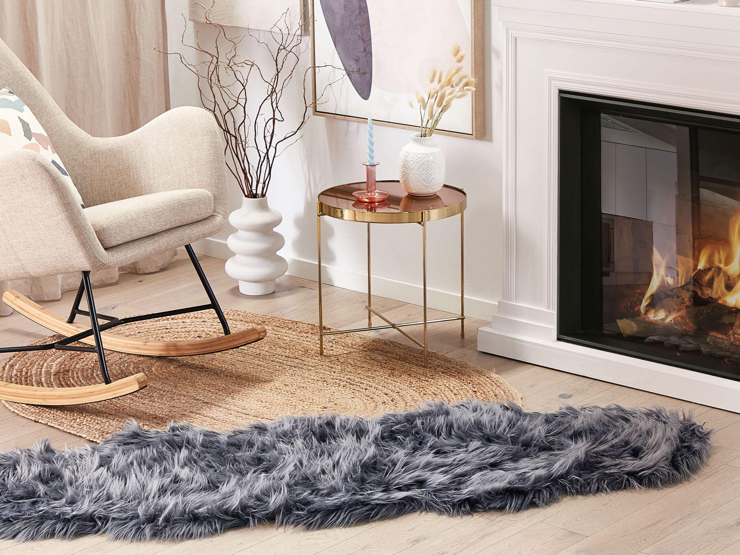 KUNSTSCHAFFELL-TEPPICH Mamungari 180/60 cm - Grau, Kunststoff (60/180cm) - Beliani