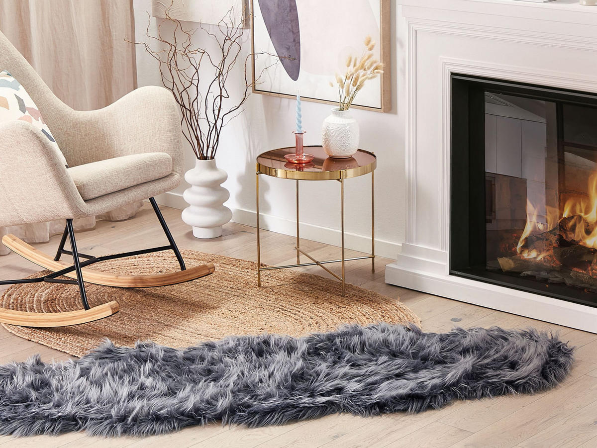 KUNSTSCHAFFELL-TEPPICH Mamungari 180/60 cm - Grau, Kunststoff (60/180cm) - Beliani