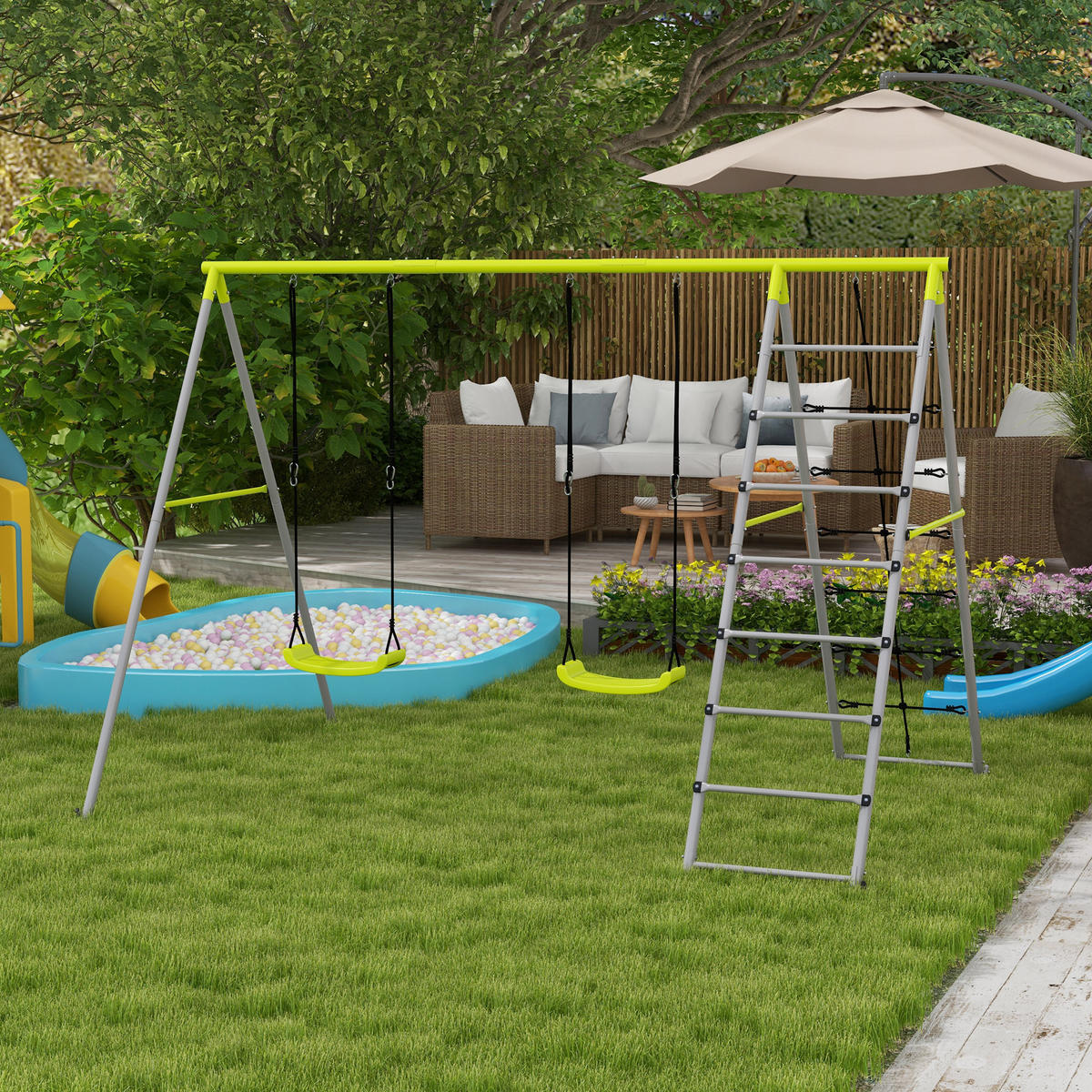 KINDERSCHAUKEL 2er - Grün, Kunststoff/Metall (185/260cm) - Outsunny