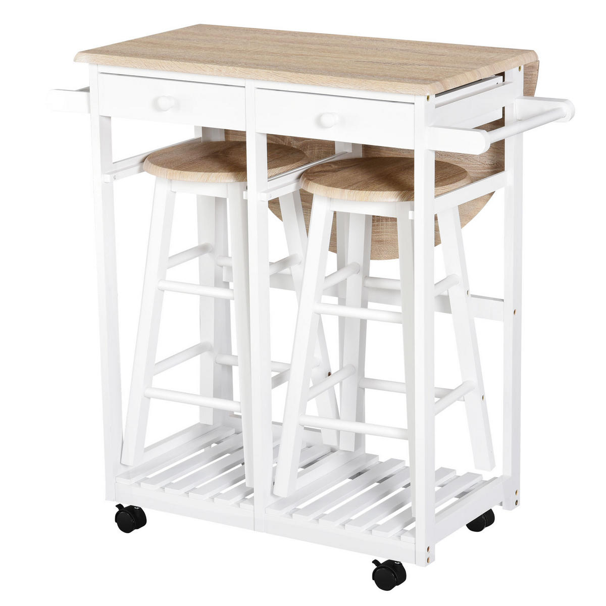 BARTISCH-SET DE-14686 klappbar mit Rollen & 2 Hockern Eiche hell - Beige, Holzwerkstoff (83/74/83cm) - ComfortXL
