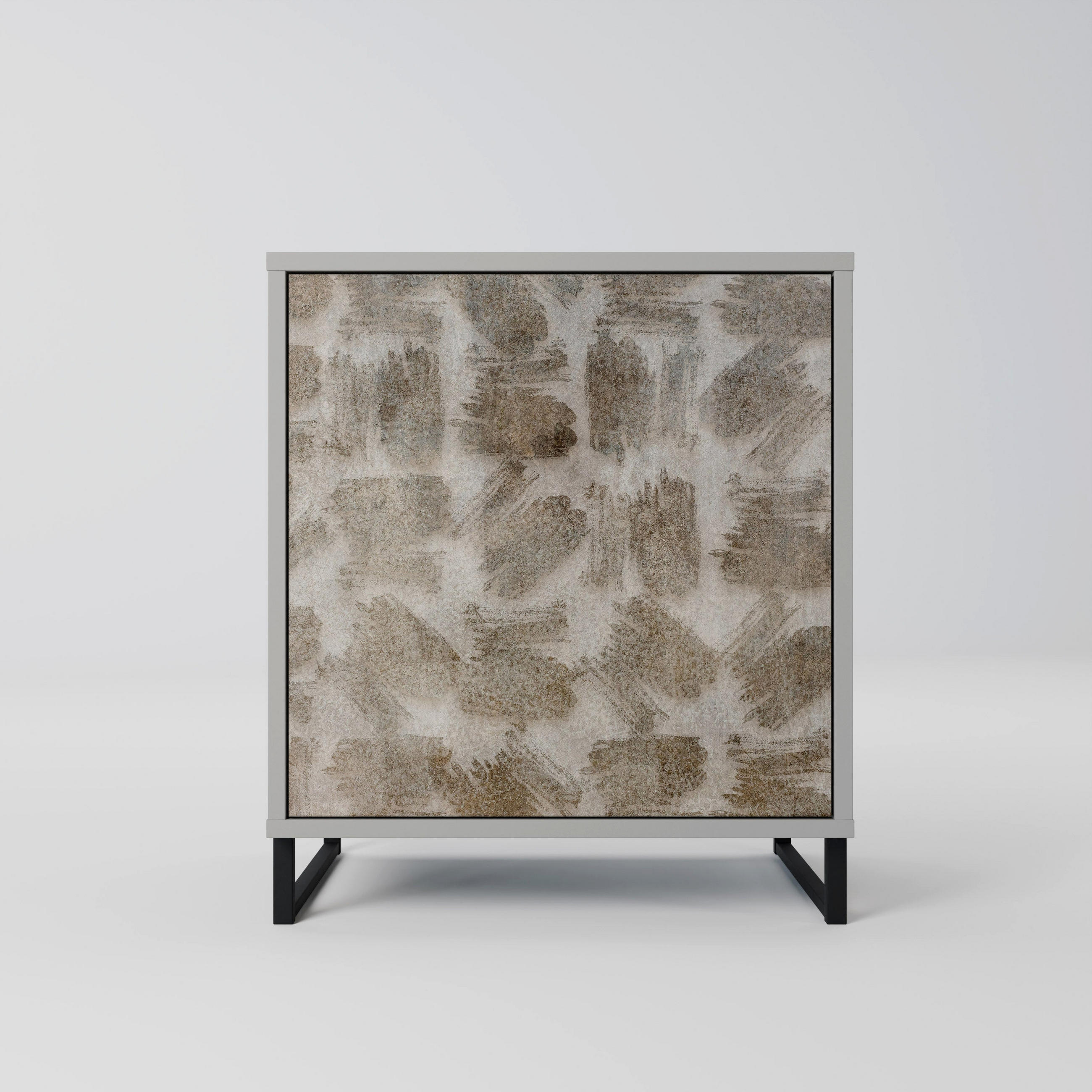 SIDEBOARD SLIGHTLY BLURRED, Grau, 57,5x42x67,5 cm, Schwarze Metall-Rahmenfüße - Multicolor/Schwarz, Holzwerkstoff/Metall (57.5/67.5/42cm) - SpaceRebels