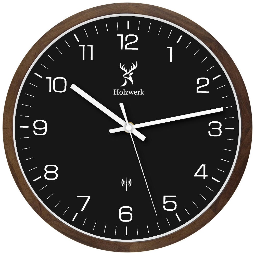 WANDUHR Holz Designer RHEINBERG (FUNK) Loft Wand Uhr, braun, schwarz - Dunkelbraun/Schwarz, Glas/Holz (30/30/4.2cm) - Holzwerk