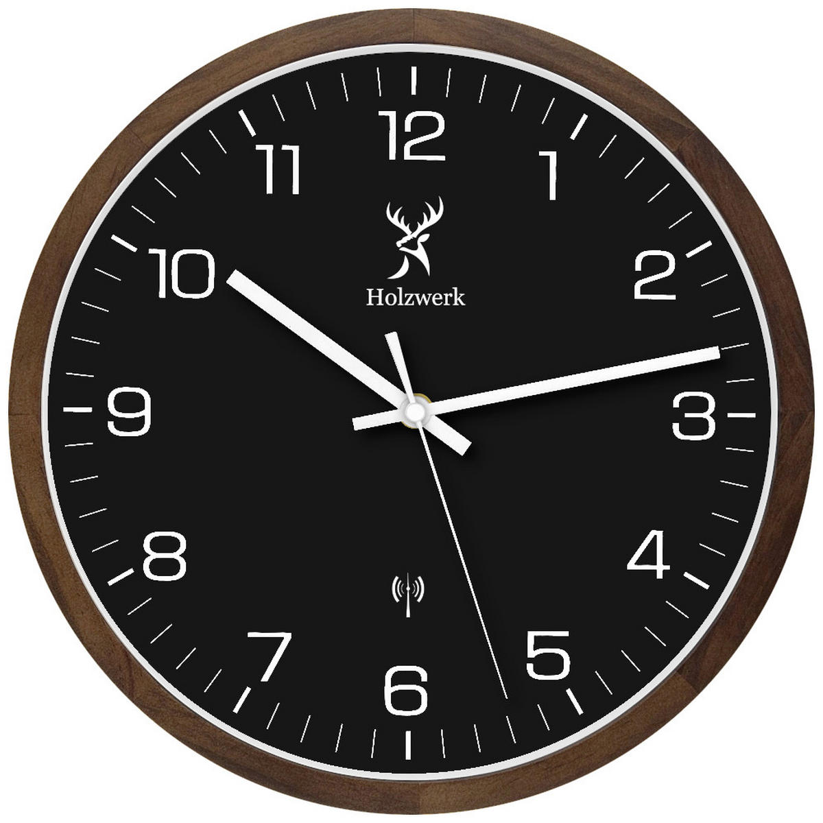 WANDUHR Holz Designer RHEINBERG (FUNK) Loft Wand Uhr, braun, schwarz - Dunkelbraun/Schwarz, Glas/Holz (30/30/4.2cm) - Holzwerk