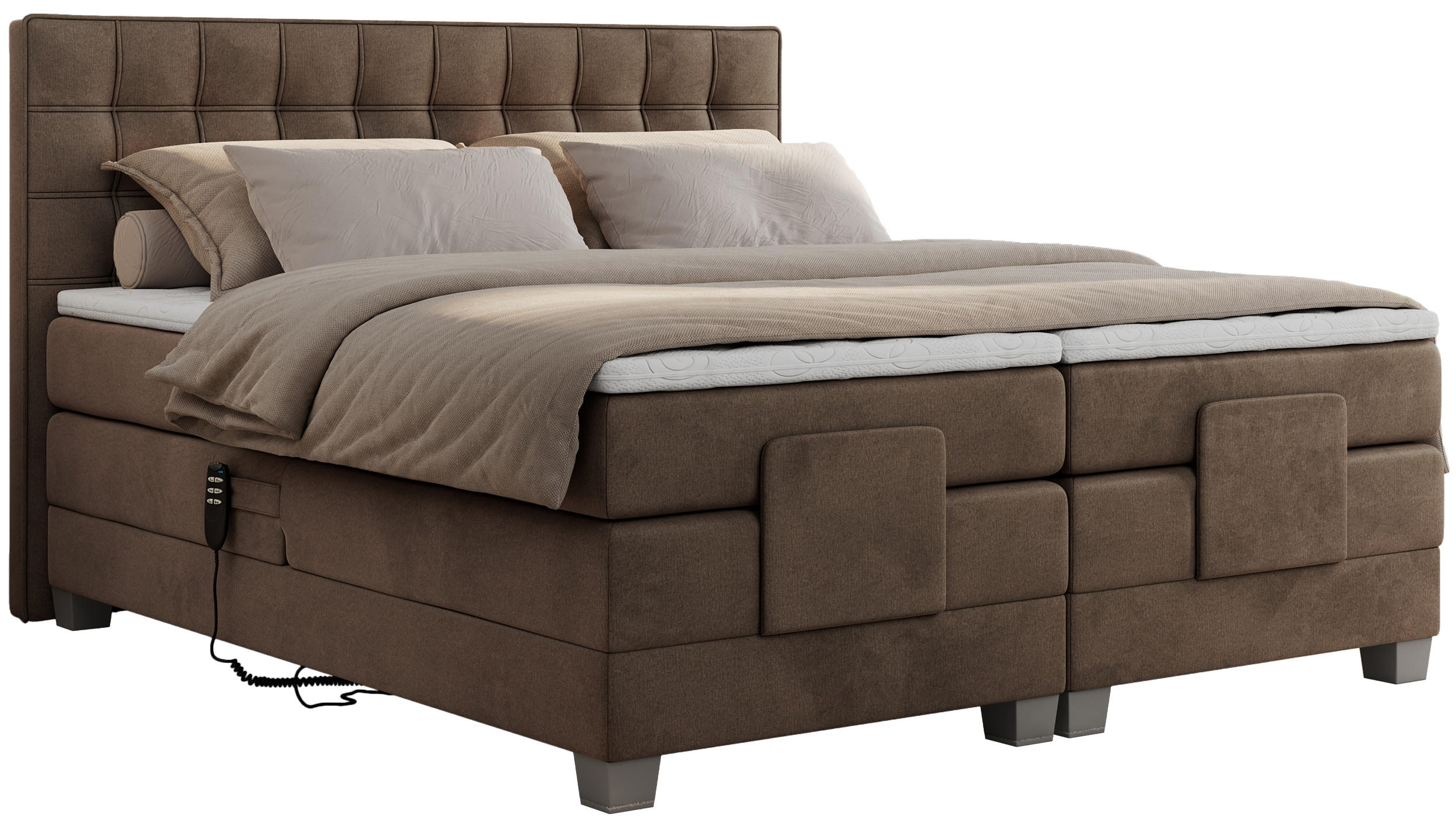 BOXBETT ELEKTRO 180/200 Braun Velvet - H3 - Braun, Holz/Textil (180/200cm) - MKS