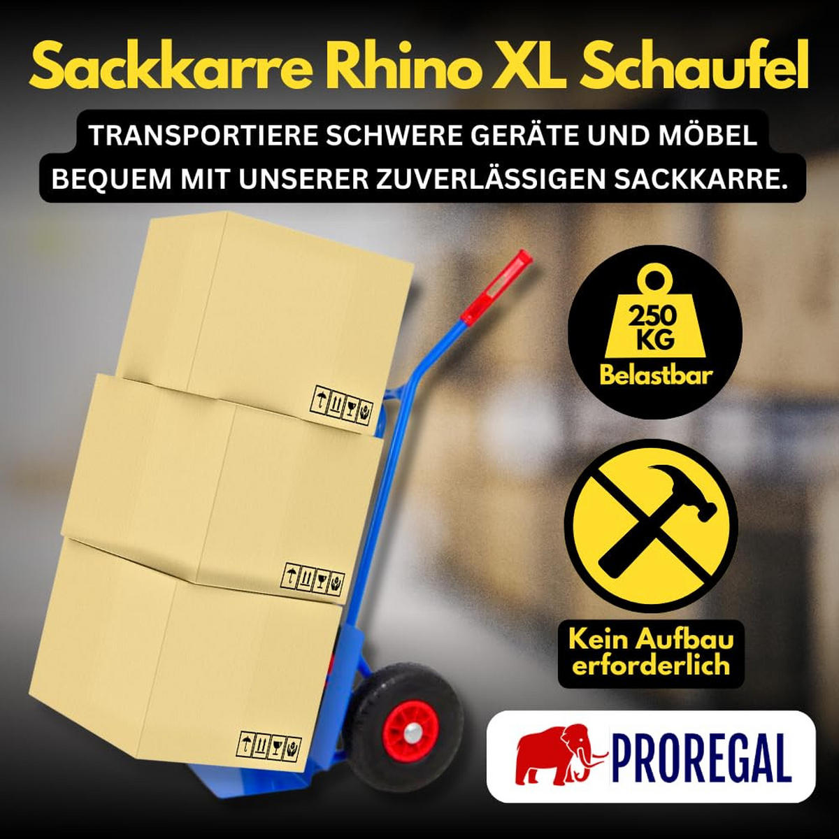 SACKKARRE Rhino XL Schaufel 104x60x50cm Traglast 250kg Pannensichere Räder Blau - Blau, Metall (50/60/104cm) - PROREGAL
