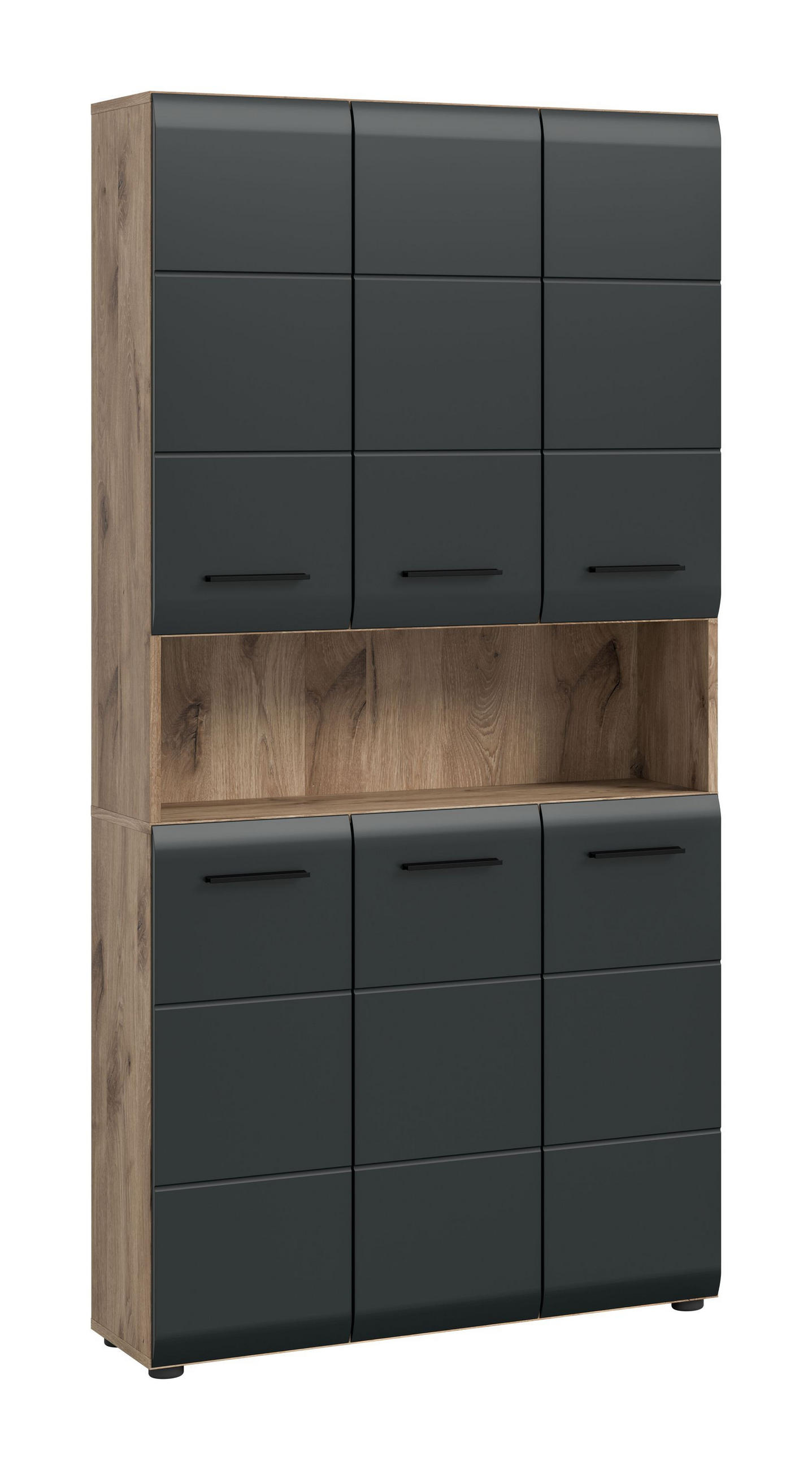 MEHRZWECKSCHRANK ICE (B/H/T: ca. 90/185/30 cm) in Nox Oak Nachbildung/schwarz matt - Eichefarben, Holzwerkstoff (90/185/30cm)