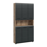 MEHRZWECKSCHRANK ICE (B/H/T: ca. 90/185/30 cm) in Nox Oak Nachbildung/schwarz matt - Eichefarben, Holzwerkstoff (90/185/30cm)