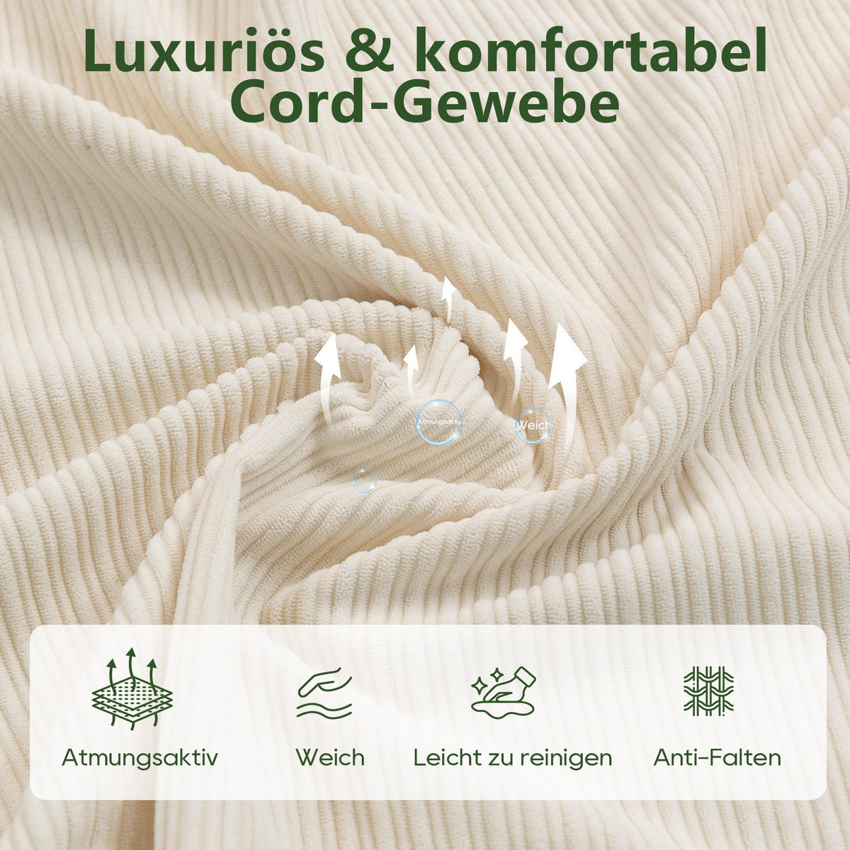 ECKSOFA 305/154/69 cm Weiß Cord mit 1 Fußhocker - Weiß, Textil (305/154cm) - Oxeza