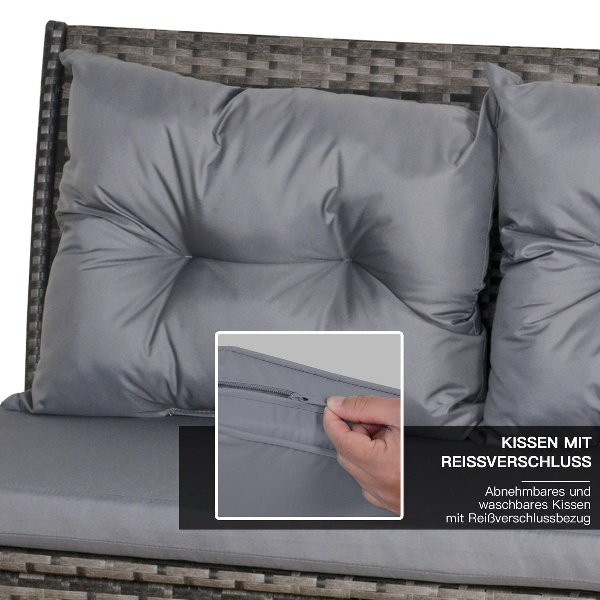 GARTENSET Lounge, Polyrattan, Grau - Grau, Kunststoff - Outsunny