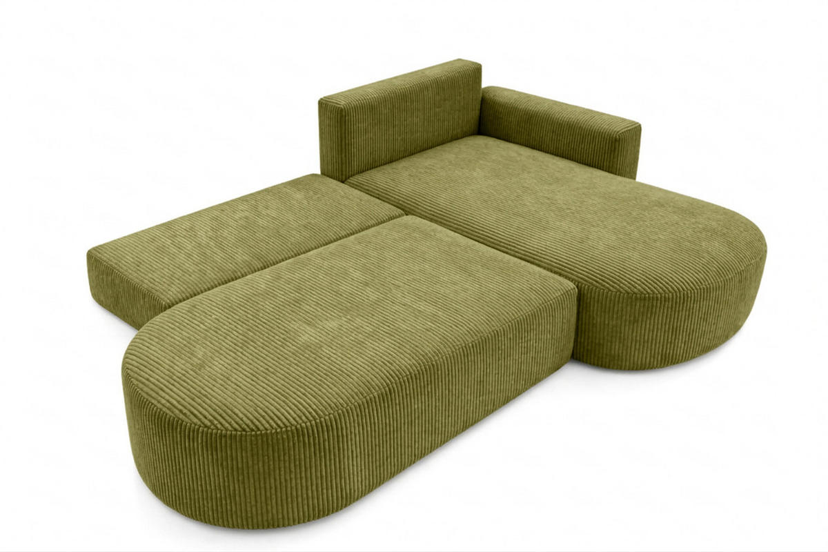 ECKSOFA Mit Schlaffunktion Und Bettkasten, Cordstoff Poso, Olive, Rechts, ROUND ONE OPEN XL - Olivgrün, Holz (262/175cm) - Kaiser Möbel