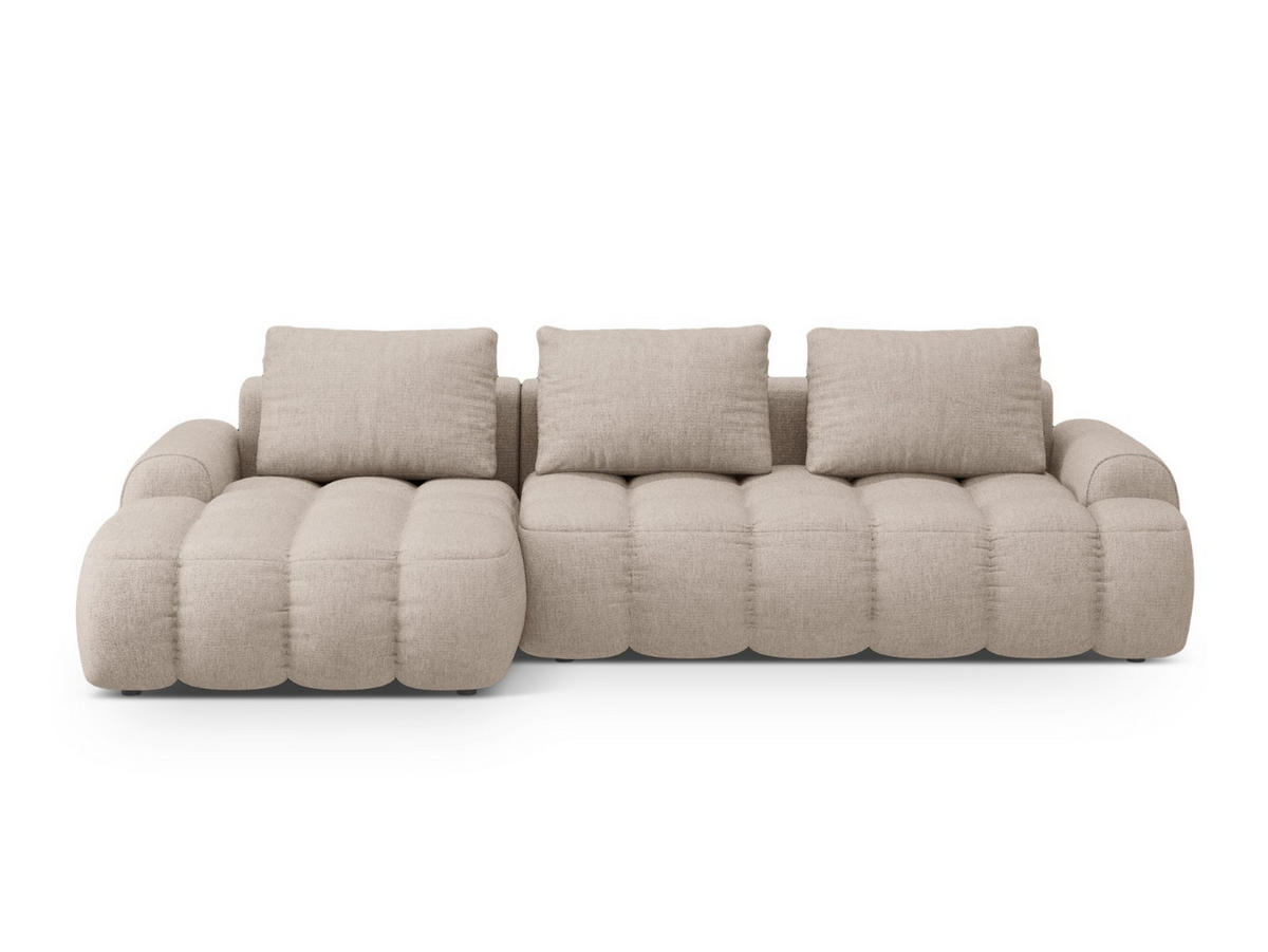 AUSKLAPPBARES-ECKSOFA links mit Container Linz aus strukturiertem Stoff sandfarben 3 Sitzplätze - Sandfarben, Textil (142/275cm) - Cosmopolitan Design