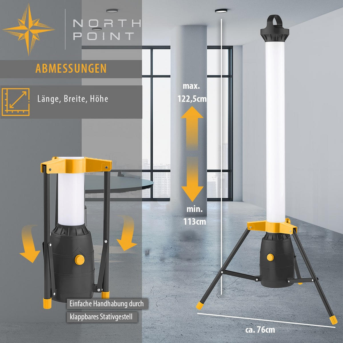 LED-TURM-BAUSTRAHLER - 360° Lichtauslass für Innen- und Außenbereich, dimmbar, 110cm hoch, 2er-Set - Gelb/Schwarz, Kunststoff (57/57/123cm) - Northpoint