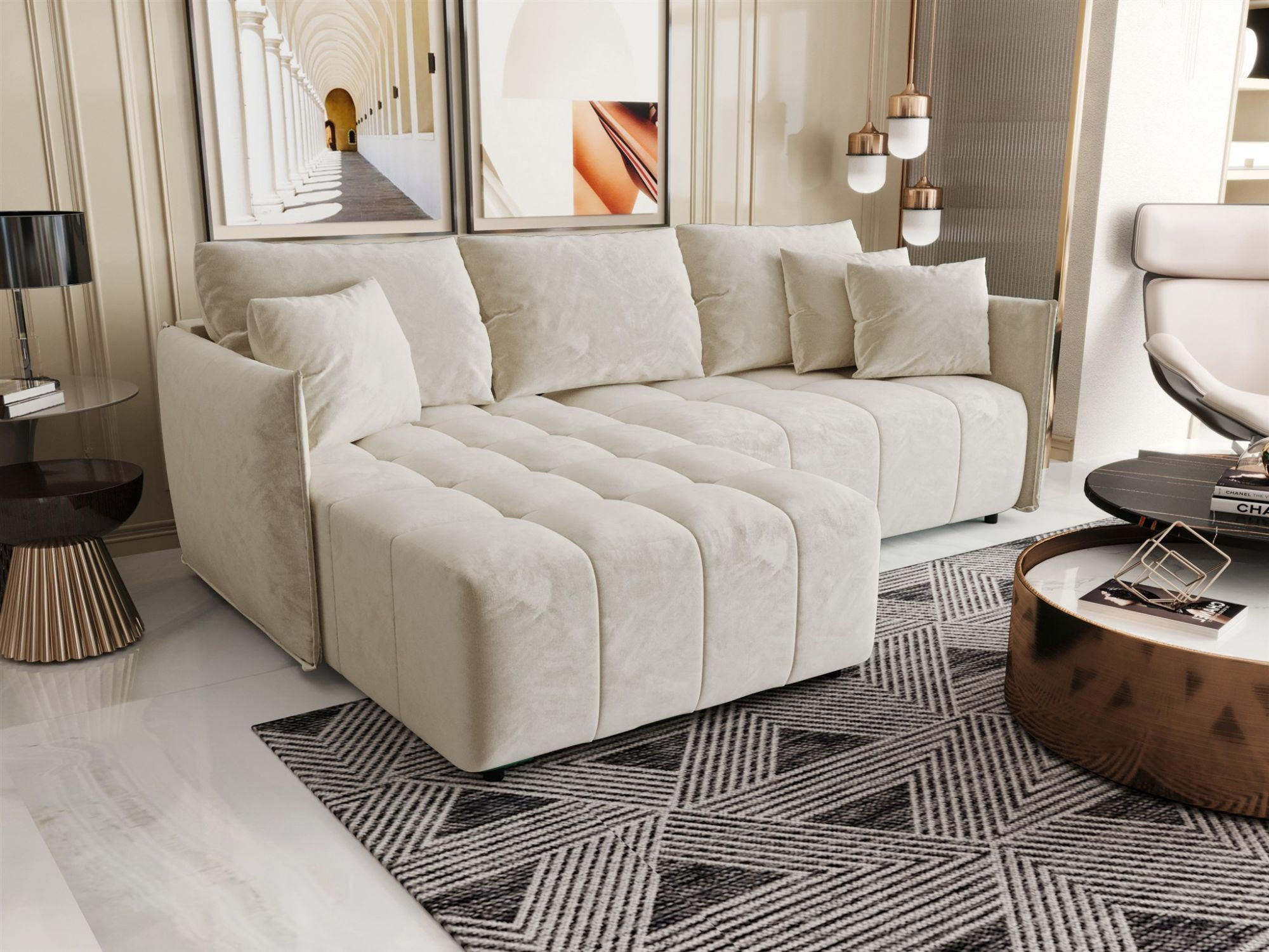 ECKSOFA Treviso - Creme, Holzwerkstoff/Textil (245/185cm) - Fun Möbel