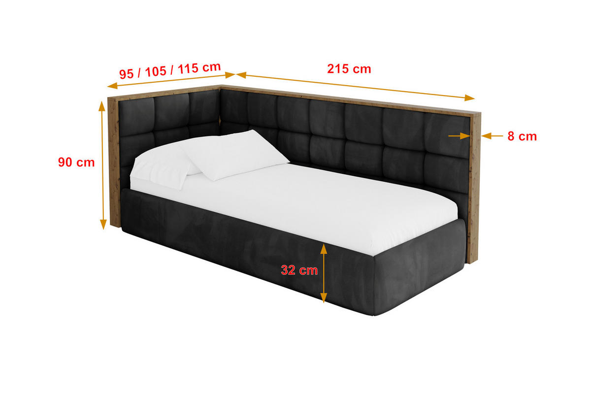 EINZELLBETT Jugendbett mit Bettkasten, Rechts - SOVY 100x200 Schwarz - Anthrazit, Holzwerkstoff/Textil (100/200cm) - ALTDECOR