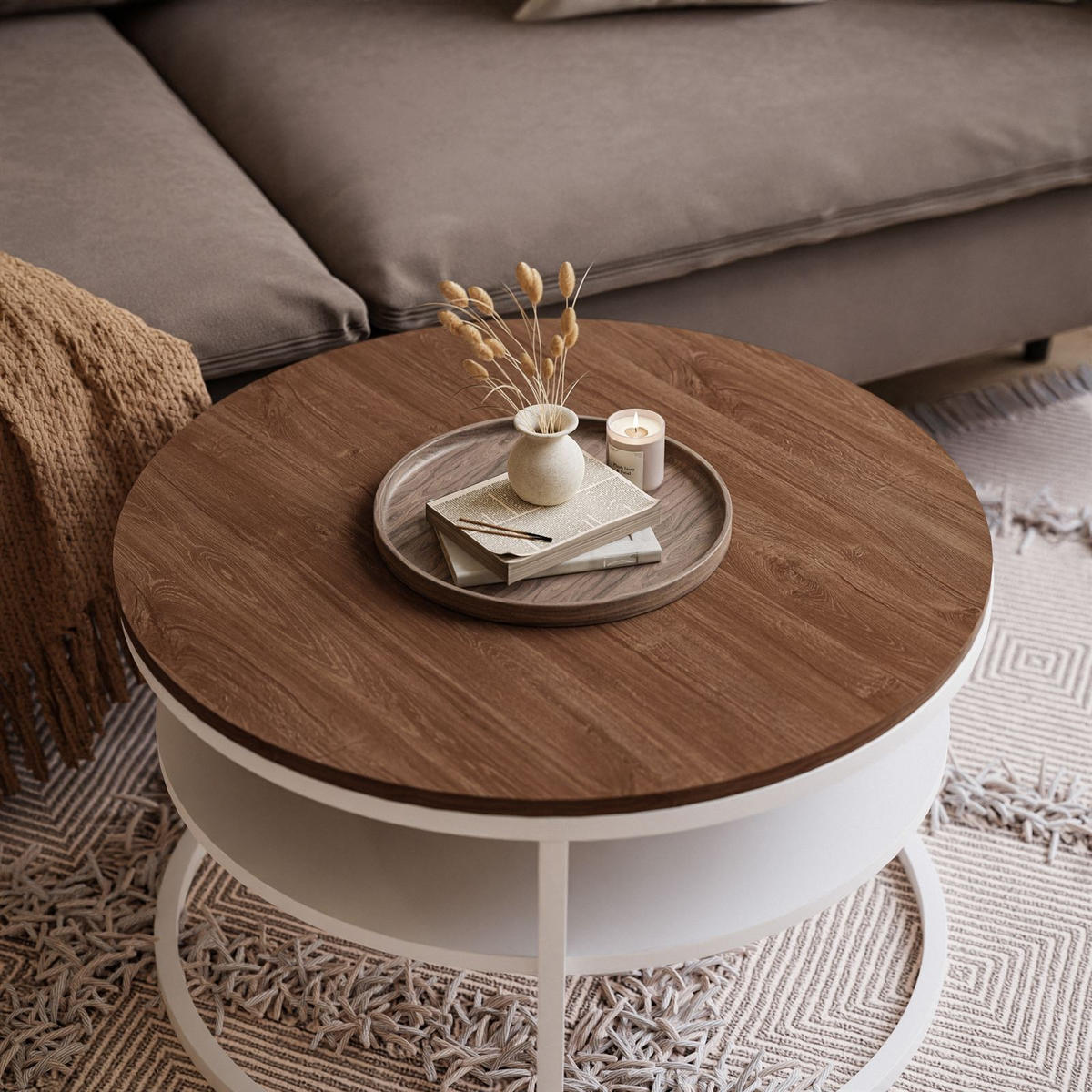 COUCHTISCH CIRI SLIM mit Regal Eichenholz Sterling - Weiß, Holzwerkstoff (60/60/42cm) - Lookway