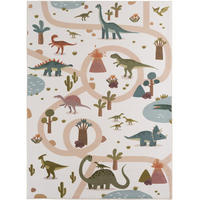 KINDERTEPPICH Kurzflor Dinosaurier-Landschaft Waschbar OEKO-TEX Spielteppich Jungen Mädchen Creme 120x170 – TINO - Creme, Textil (120/170cm) - KADIMA DESIGN