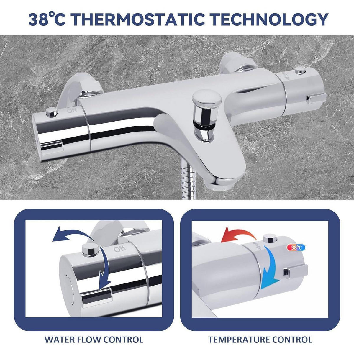 DUSCHARMATUR-SET mit Thermostat 70 cm Duschstange - Silberfarben, Metall (15/10/70cm)