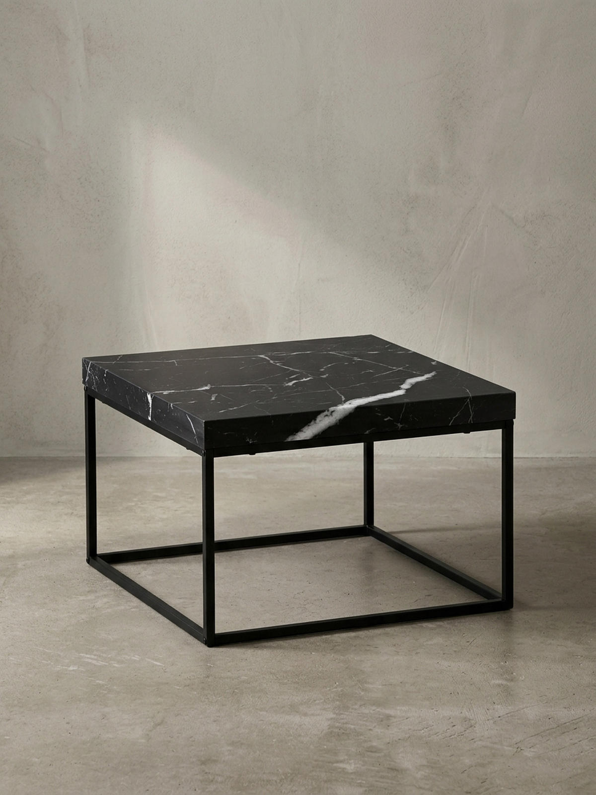 COUCHTISCH in Stein-Optik mit Metallbeinen im modernen Design, Schwarz 60x60x38 cm - Schwarz, Holzwerkstoff/Metall (60/60/38cm) - KADIMA DESIGN