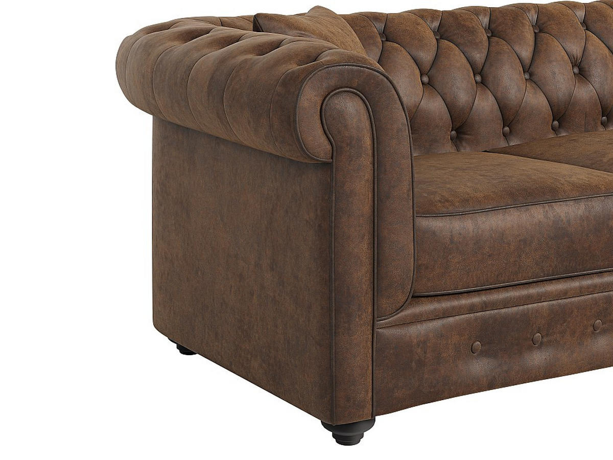CHESTERFIELD Ecksofa - Microfaser Vintage Look - Braun - TOLEDO - Braun, Textil (163/228cm) - Vente-Unique