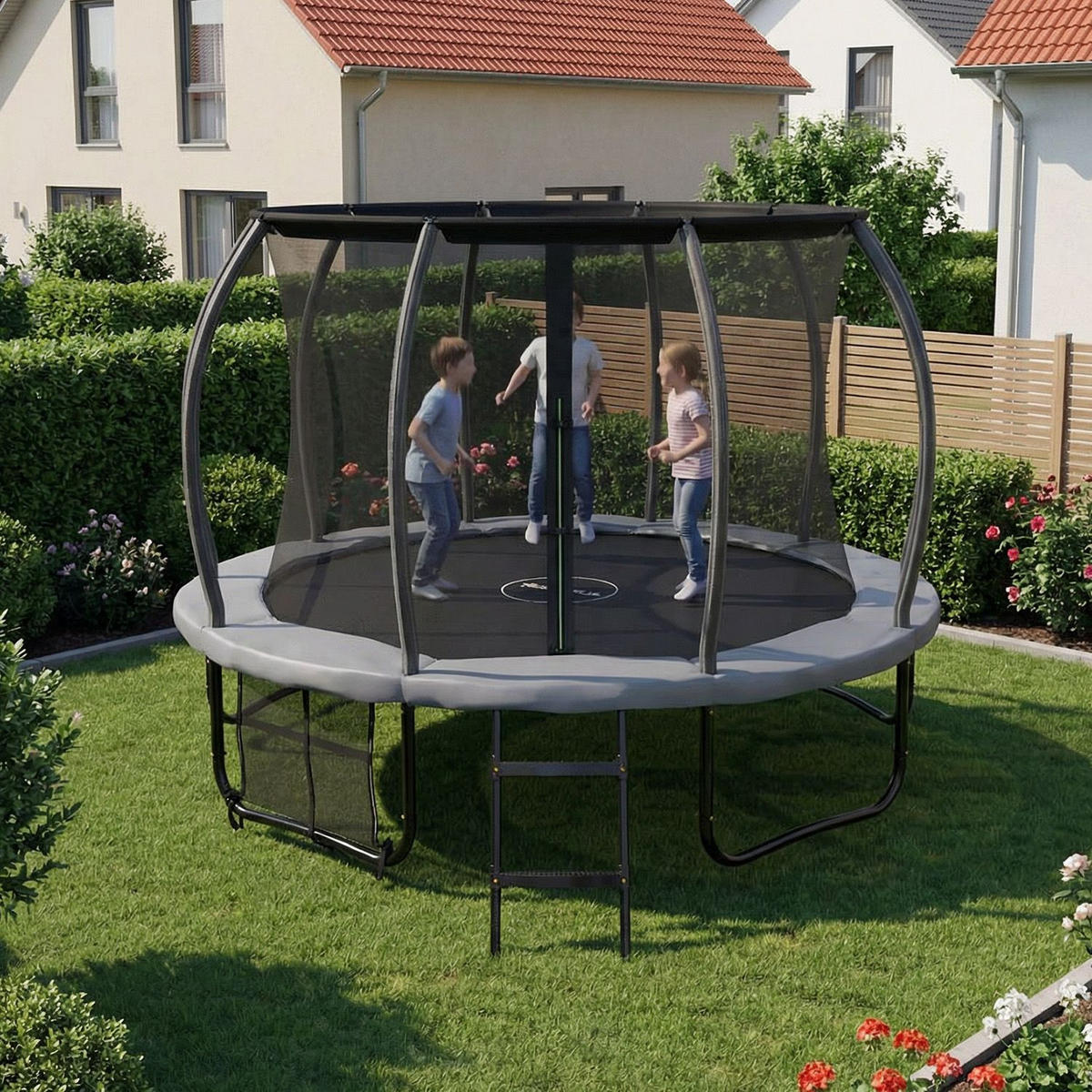 TRAMPOLIN SkyBounce L 366cm schwarz - Schwarz, Metall (366/366/269cm) - Juskys