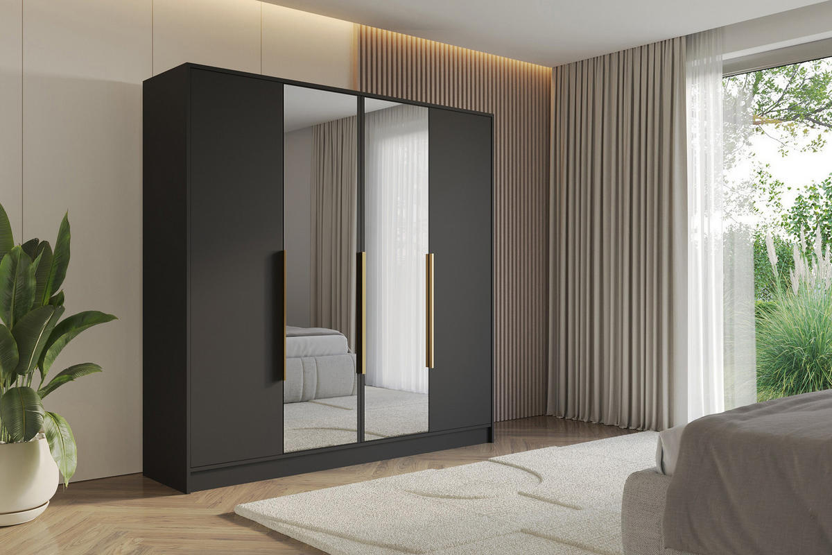 KLEIDERSCHRANK - LUSSO - 200 - Schwarz - Schwarz Hochglanz/Schwarz, Holzwerkstoff (200/200/51cm) - ALTDECOR