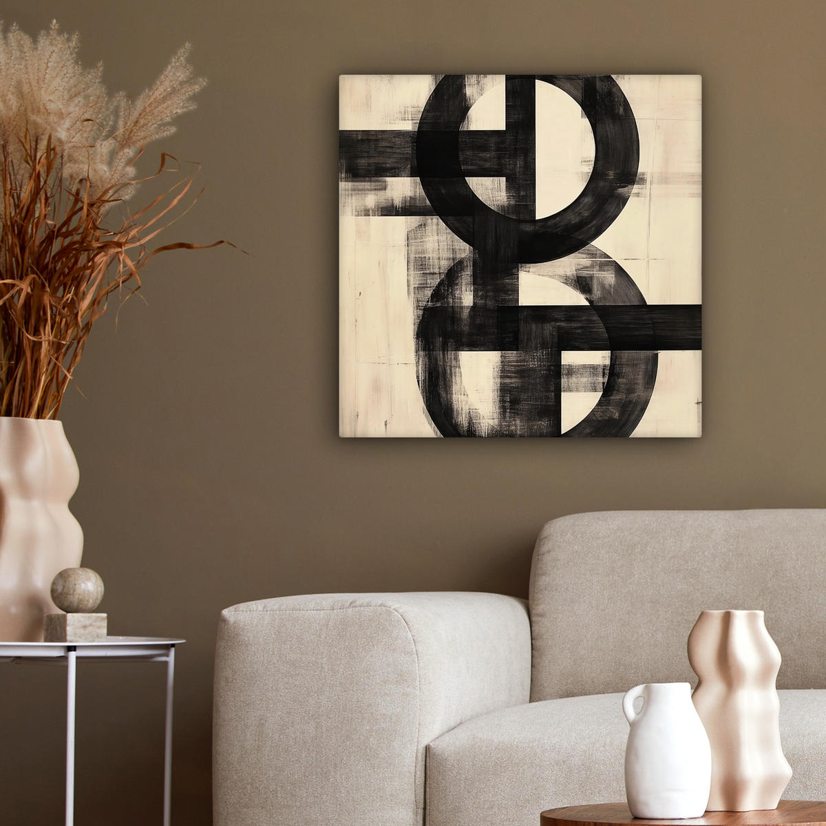 LEINWANDBILD Kreise - Balken - Schwarz - Abstrakt Wandbild Wohnzimmer 50x50 cm - Schwarz, Textil (50/50cm) - MuchoWow