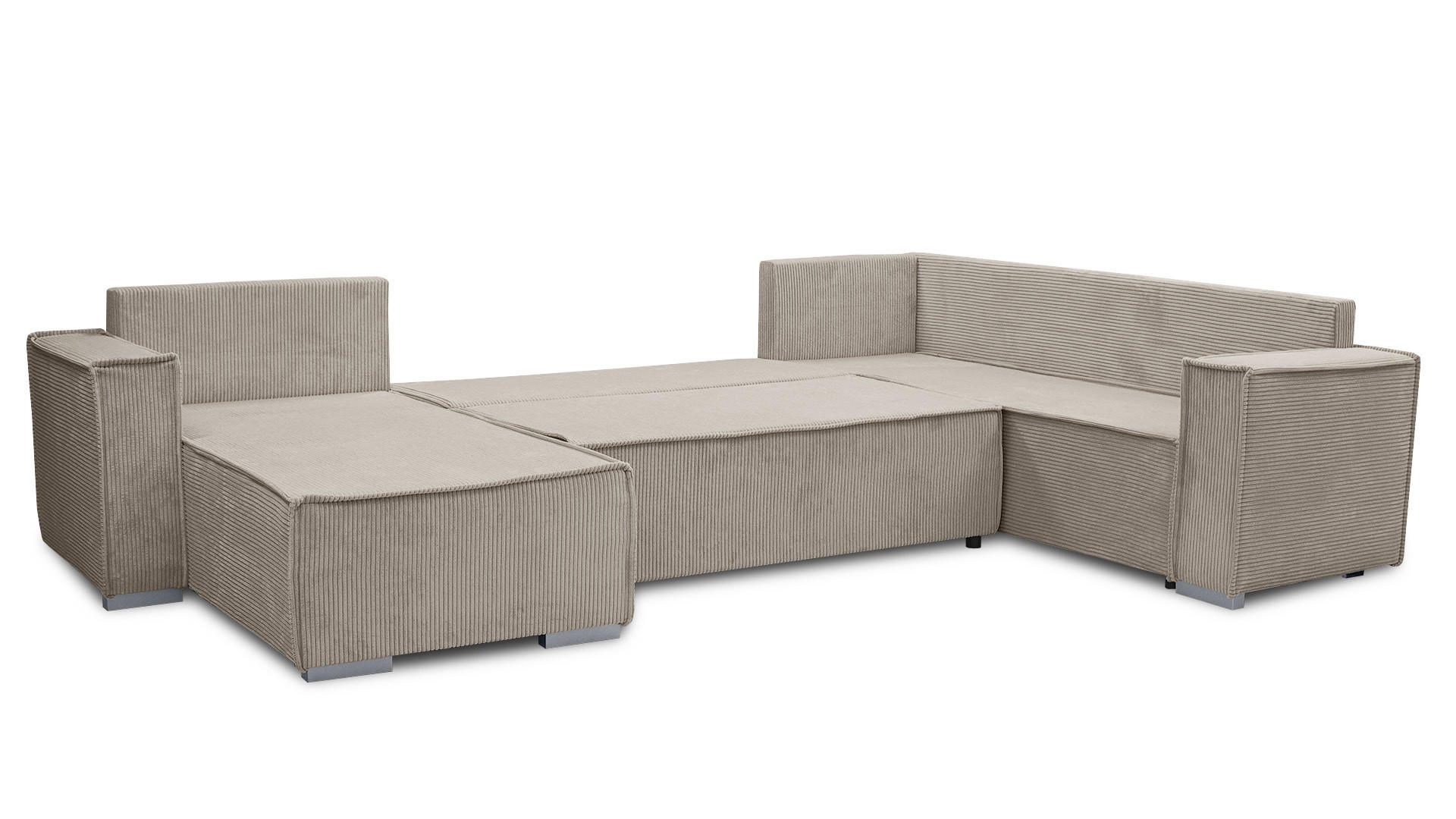 WOHNLANDSCHAFT Lovere U Beige 314/217/90 cm – Womit Schlaffunktion und Bettkasten - Beige/Silberfarben, Textil/Metall (314/90/217cm) - AX Living
