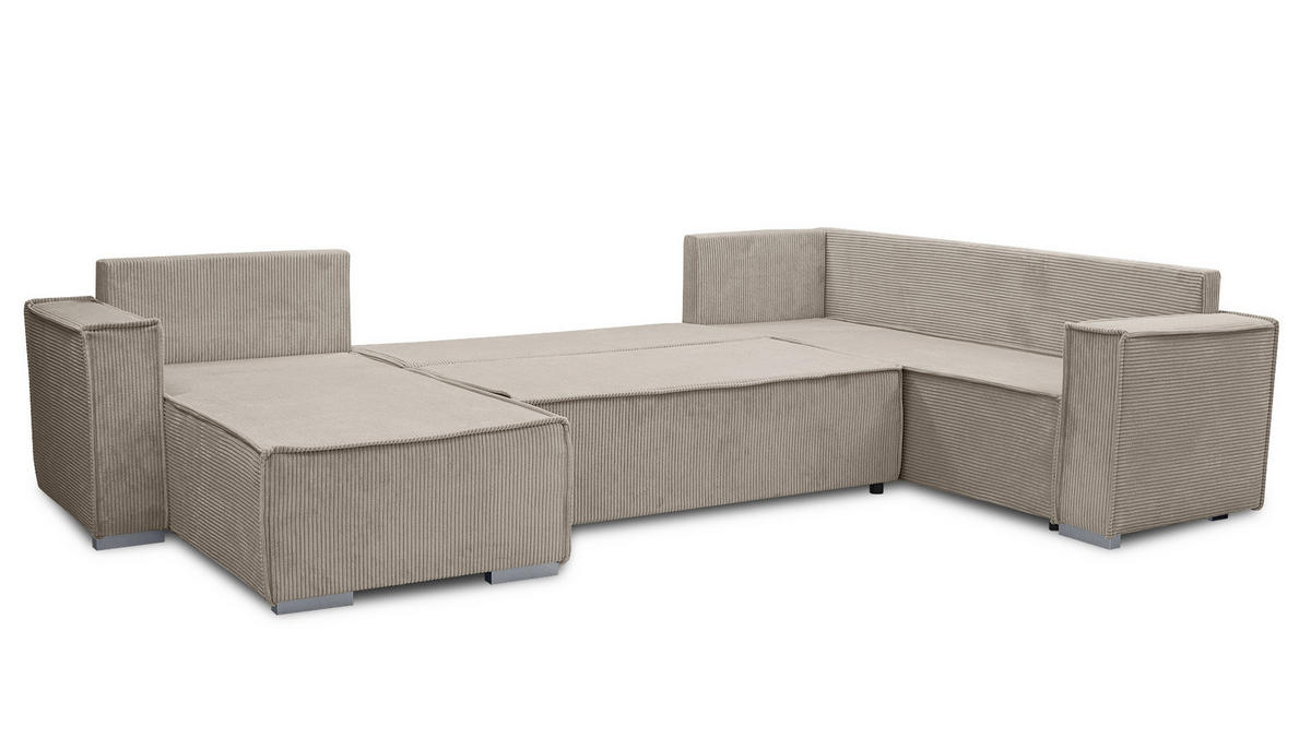 WOHNLANDSCHAFT Lovere U Beige 314/217/90 cm – Womit Schlaffunktion und Bettkasten - Beige/Silberfarben, Textil/Metall (314/90/217cm) - AX Living