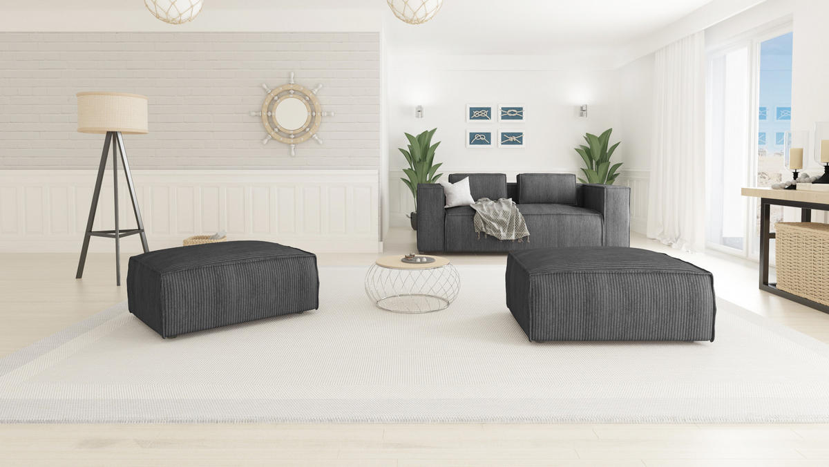 HOCKER Nova Grau Cord - Schwarz/Grau, Holz/Kunststoff (93/46/73cm) - S-Style Möbel