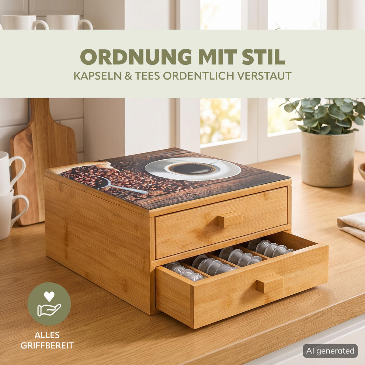 KAFFEEKAPSEL-BOX, Bambus - Braun, Holz (30/18.5/30cm) - bremermann