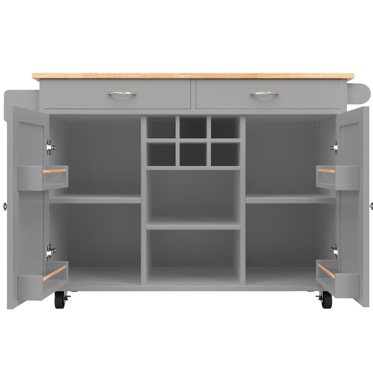 KÜCHENINSEL 102/45/92 cm grau und Metall mit Rollen und flexiblem Stauraum - Grau, Holzwerkstoff (102/92/45cm) - OKWISH