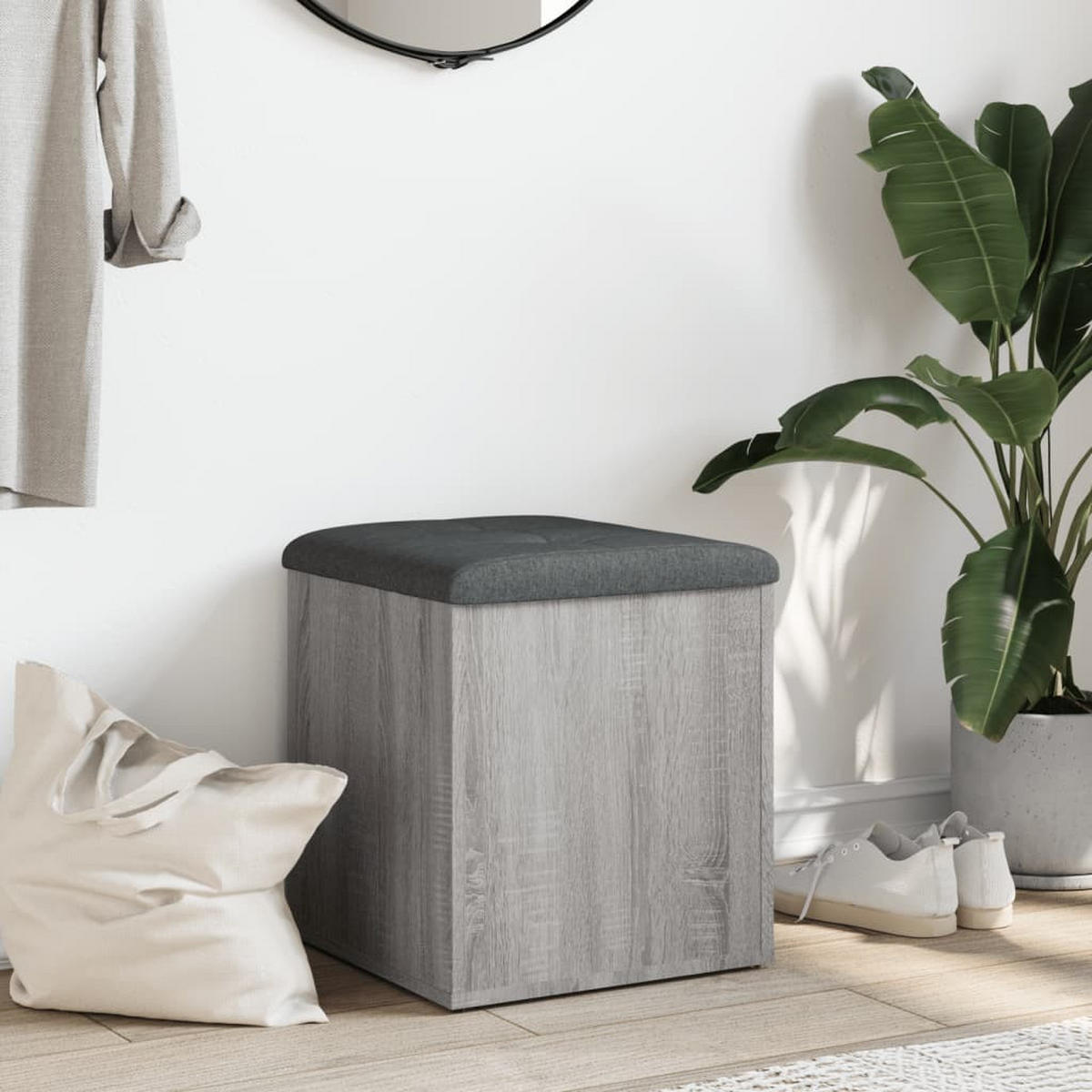 SITZBANK Jona mit Stauraum Grau Sonoma 42x42x45 cm - Grau, Holz (42/45/42cm) - DELUKE